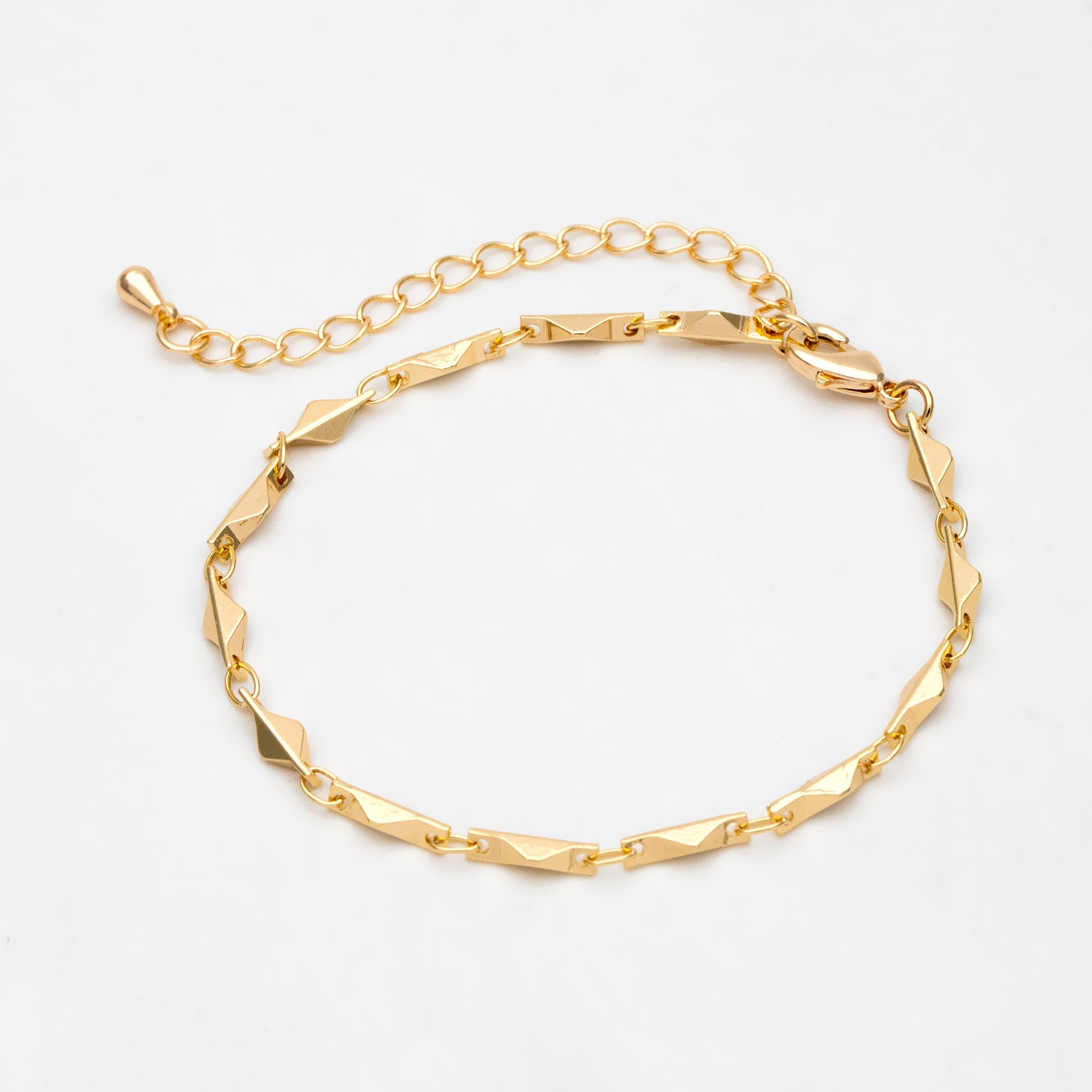 Gold Rhombus Link Chains 3.4mm, Finished Bracelet/ Anklet/ Necklace, Adjustable with Extender Chain, Ready to Wear (#LK-480)