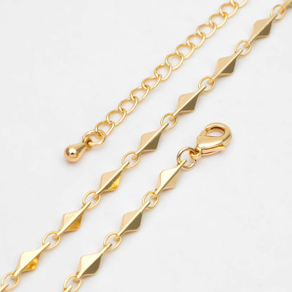 Gold Rhombus Link Chains 3.4mm, Finished Bracelet/ Anklet/ Necklace, Adjustable with Extender Chain, Ready to Wear (#LK-480)