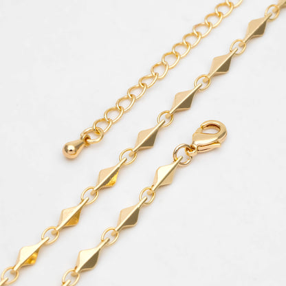 Gold Rhombus Link Chains 3.4mm, Finished Bracelet/ Anklet/ Necklace, Adjustable with Extender Chain, Ready to Wear (#LK-480)