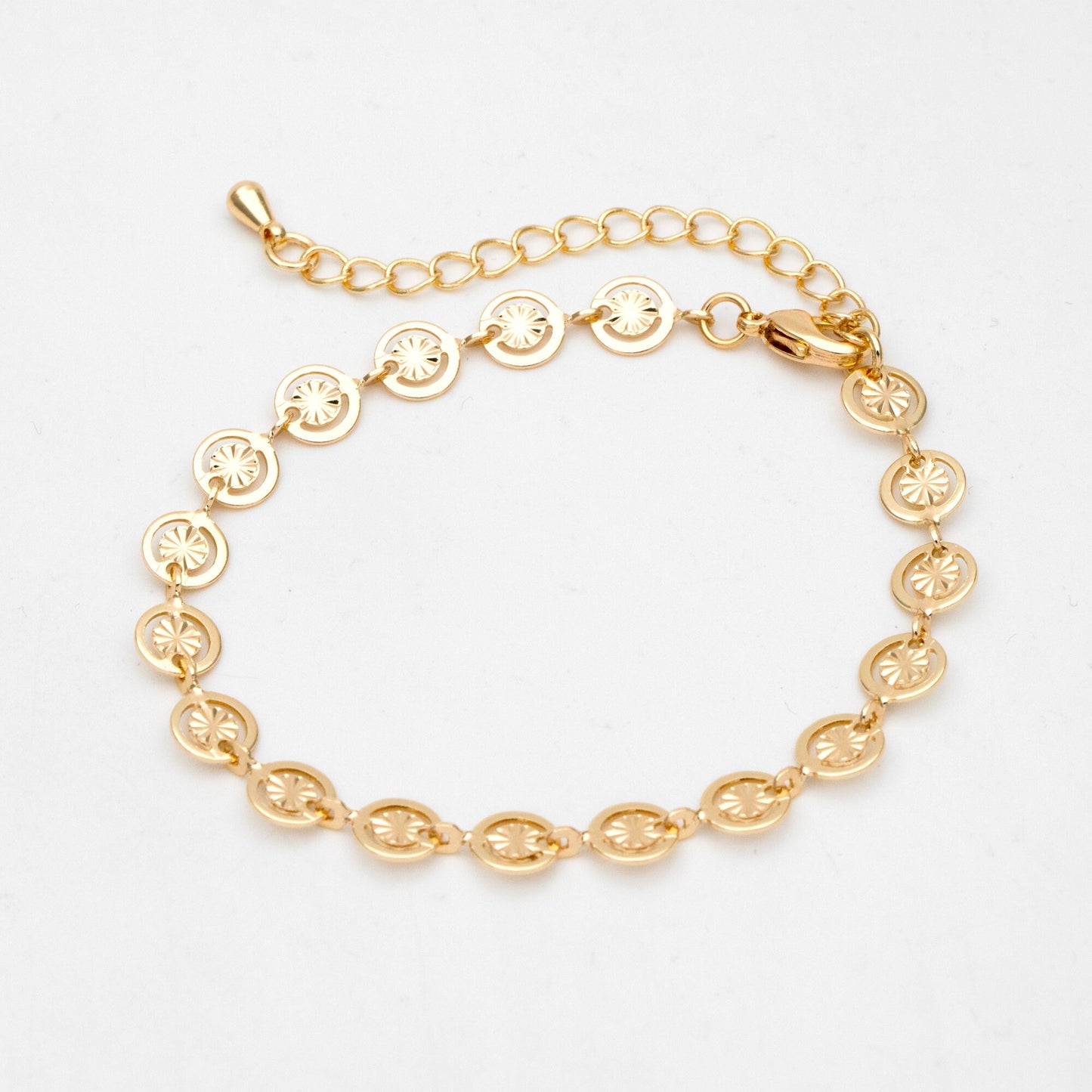 Gold Round Disc Chains 6mm, Finished Bracelet/ Anklet/ Necklace with Extender Chain, Ready to Wear (#LK-582)