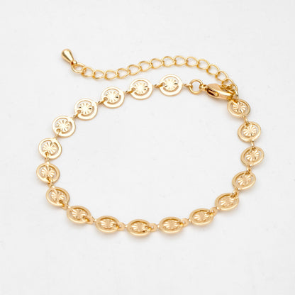 Gold Round Disc Chains 6mm, Finished Bracelet/ Anklet/ Necklace with Extender Chain, Ready to Wear (#LK-582)