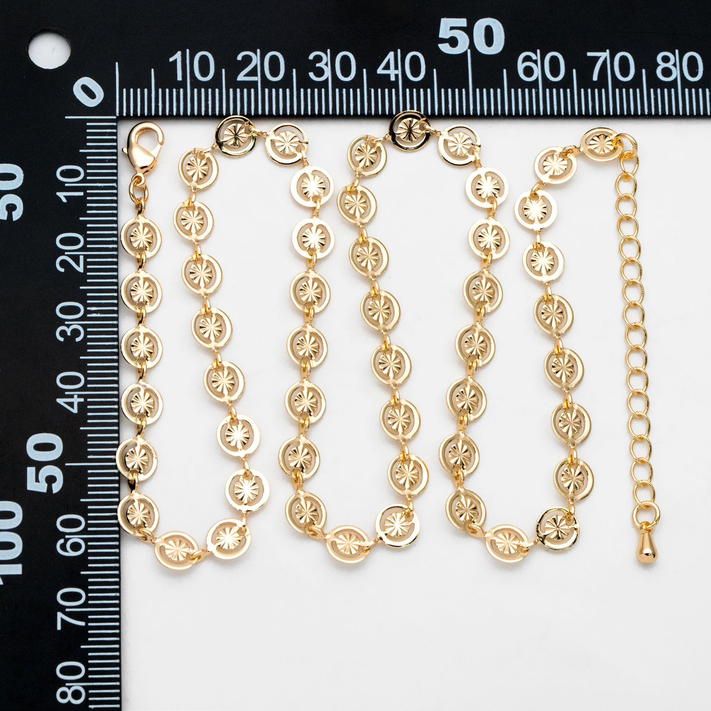 Gold Round Disc Chains 6mm, Finished Bracelet/ Anklet/ Necklace with Extender Chain, Ready to Wear (#LK-582)