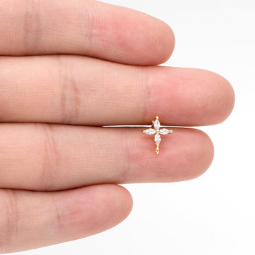 4pcs CZ Pave Gold Flower Stud Earring with Loop, Gold Plated Brass, Jewelry Supplies (GB-310-F)