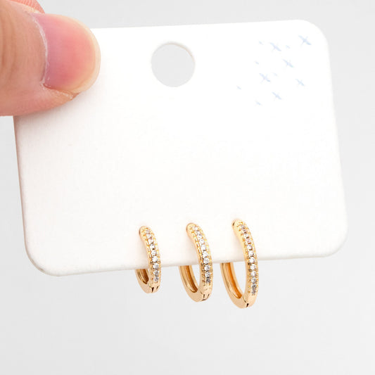 4pcs CZ Pave Hoop Earrings, 10/12/14mm, Huggie Earrings, Minimalist Earring, Small Gold Hoops Earring (GB-3405)