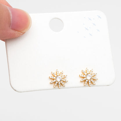 4pcs CZ Pave Gold Flower Ear Posts 10mm, Earring Findings, Jewelry Making, Diy Material, Jewelry Supplies (GB-3407)