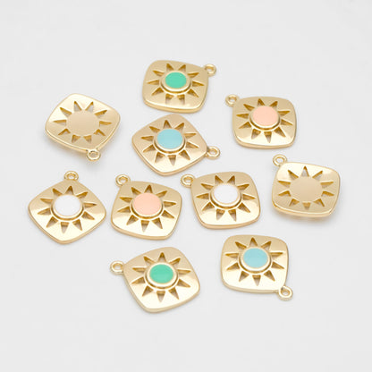 4pcs Gold Enamel Sun Charms, Geometric Pendant, Square Pendant, Metal Charm (GB-2822)