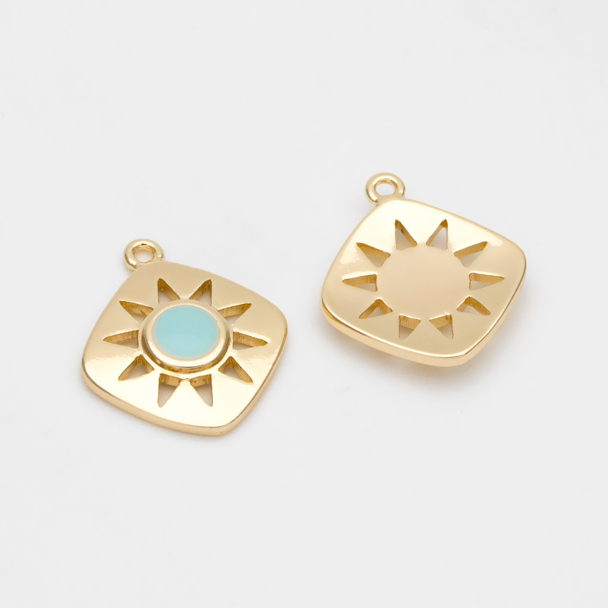 4pcs Gold Enamel Sun Charms, Geometric Pendant, Square Pendant, Metal Charm (GB-2822)
