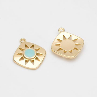 4pcs Gold Enamel Sun Charms, Geometric Pendant, Square Pendant, Metal Charm (GB-2822)
