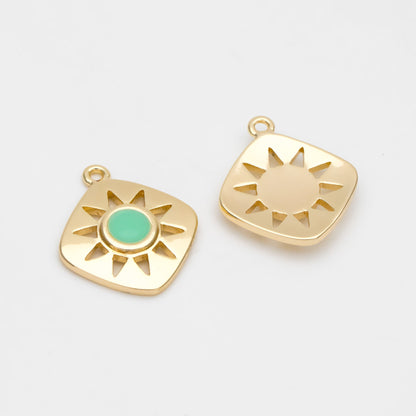 4pcs Gold Enamel Sun Charms, Geometric Pendant, Square Pendant, Metal Charm (GB-2822)