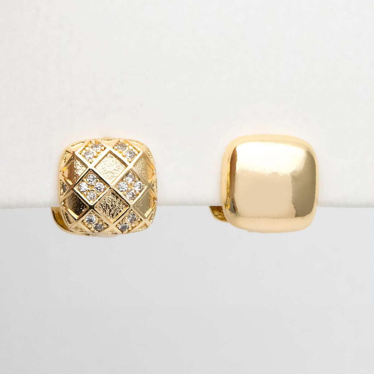 4pcs CZ Pave Square Earrings, 18K Gold plated Brass, Geometric Hoop Earrings (GB-3462)