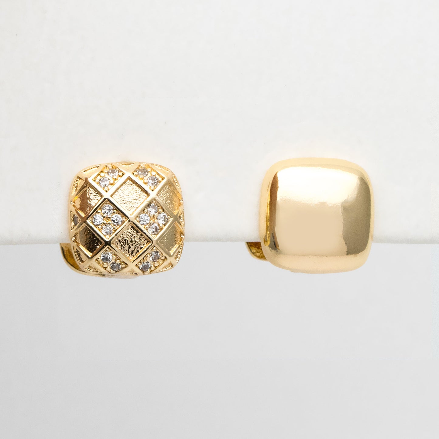 4pcs CZ Pave Square Earrings, 18K Gold plated Brass, Geometric Hoop Earrings (GB-3462)