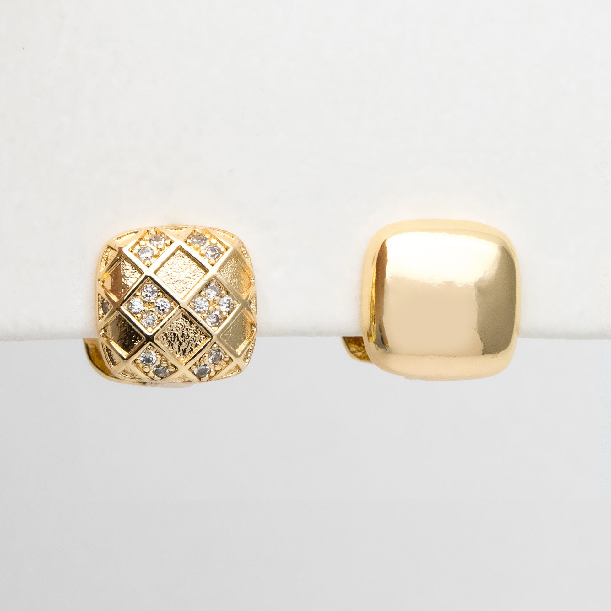 4pcs CZ Pave Square Earrings, 18K Gold plated Brass, Geometric Hoop Earrings (GB-3462)