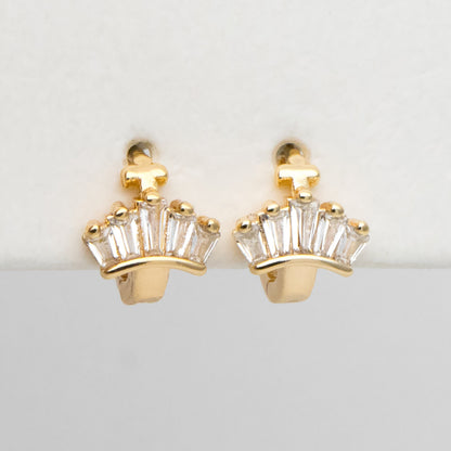 4pcs CZ Pave Tiny Crown Hoop Earrings, 9mm, Cartilage Hoop, Cartilage Clicker Hoop (GB-3474-D)