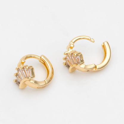 4pcs CZ Pave Tiny Crown Hoop Earrings, 9mm, Cartilage Hoop, Cartilage Clicker Hoop (GB-3474-D)