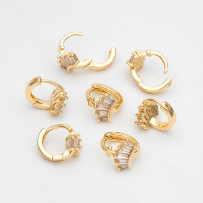 4pcs CZ Pave Tiny Crown Hoop Earrings, 9mm, Cartilage Hoop, Cartilage Clicker Hoop (GB-3474-D)