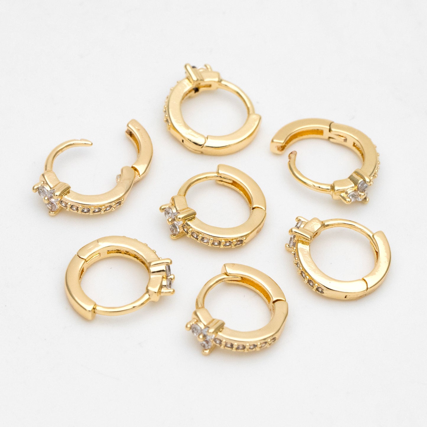 4pcs CZ Pave Tiny Flower Hoop Earrings, 12mm, Dainty Huggie Earrings, Minimalist Earring, Small Gold Hoops Earring (GB-3477-A)