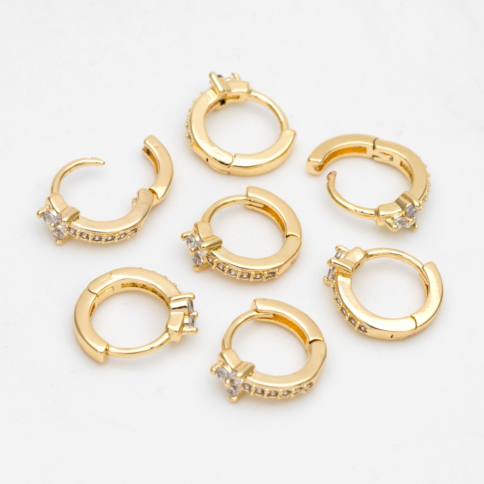 4pcs CZ Pave Tiny Flower Hoop Earrings, 12mm, Dainty Huggie Earrings, Minimalist Earring, Small Gold Hoops Earring (GB-3477-A)