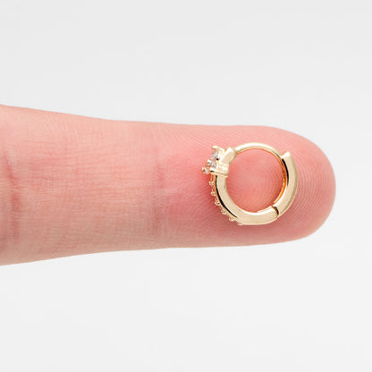 4pcs CZ Pave Tiny Flower Hoop Earrings, 12mm, Dainty Huggie Earrings, Minimalist Earring, Small Gold Hoops Earring (GB-3477-A)