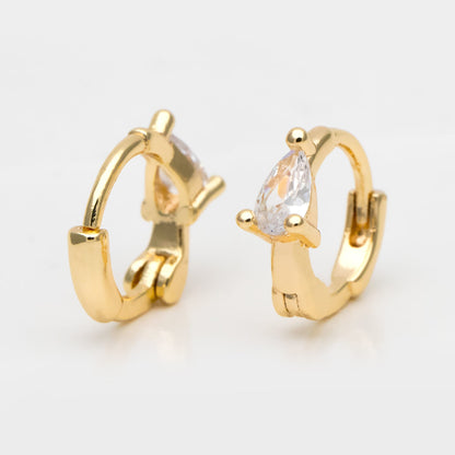 4pcs CZ Pave Tiny Teardrop Hoop Earrings, 12mm, Cartilage Hoop (GB-3467-C)