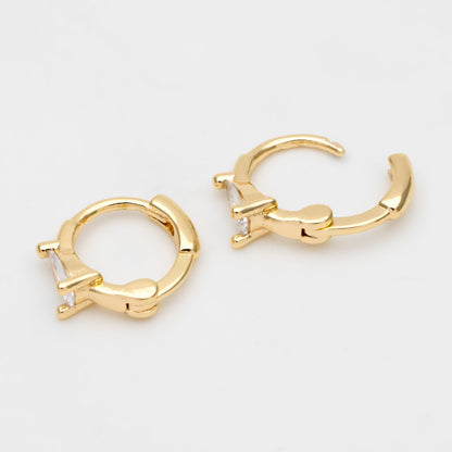 4pcs CZ Pave Tiny Teardrop Hoop Earrings, 12mm, Cartilage Hoop (GB-3467-C)