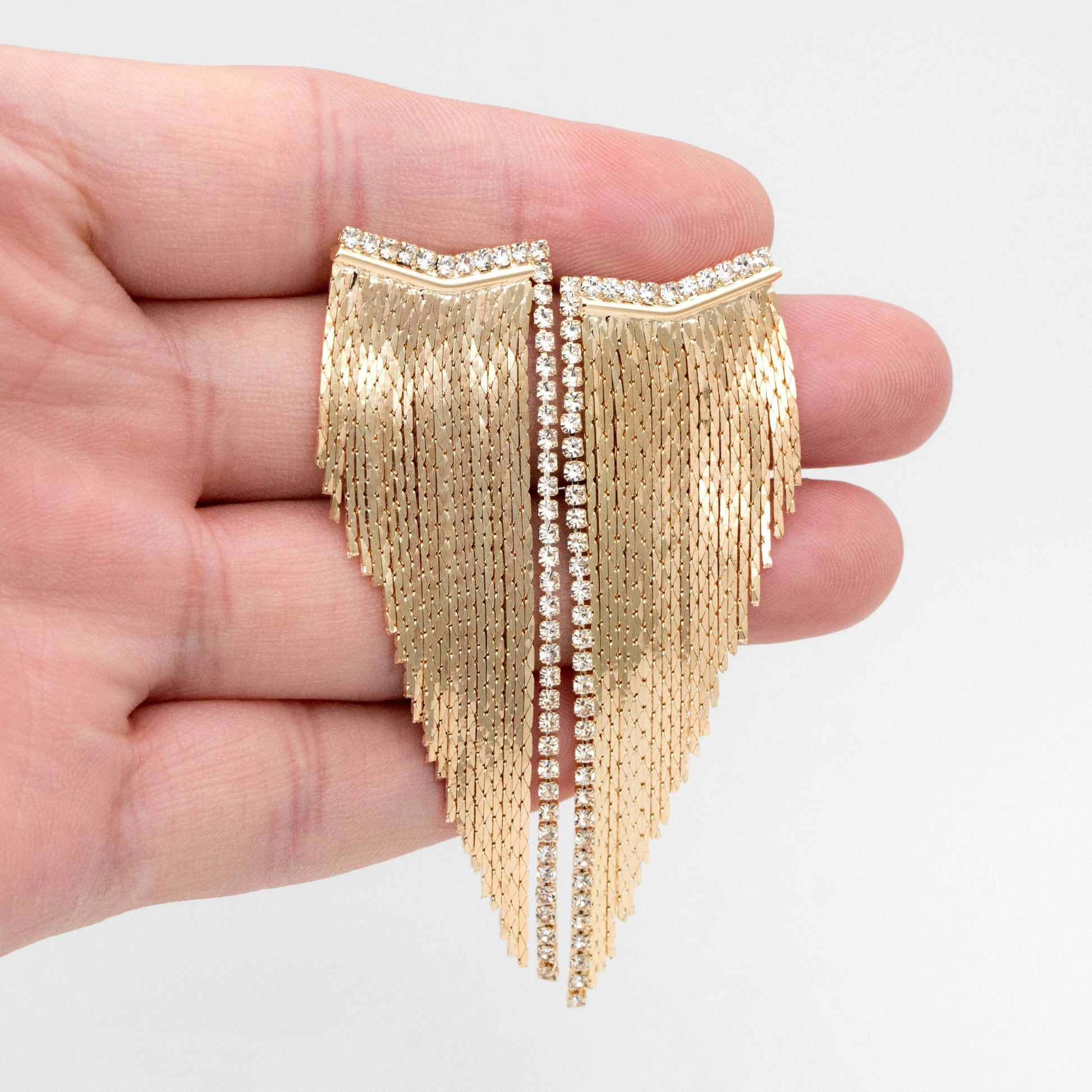 4pcs CZ Pave Chain Tassel Earrings, Long Tassel Stud Earring, Gold Dangling Earrings, Minimalist Earrings (GB-3470)