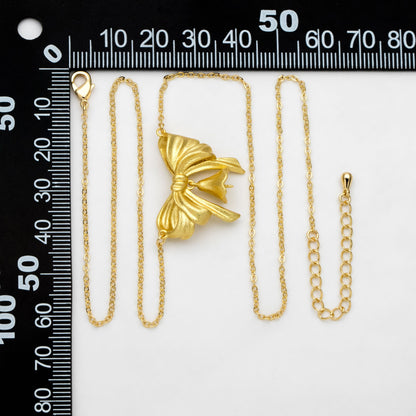 Matte Gold Bowknot Necklace, Christmas Gift for her, Bow Knot Necklace with Pendants (#GB-3471)