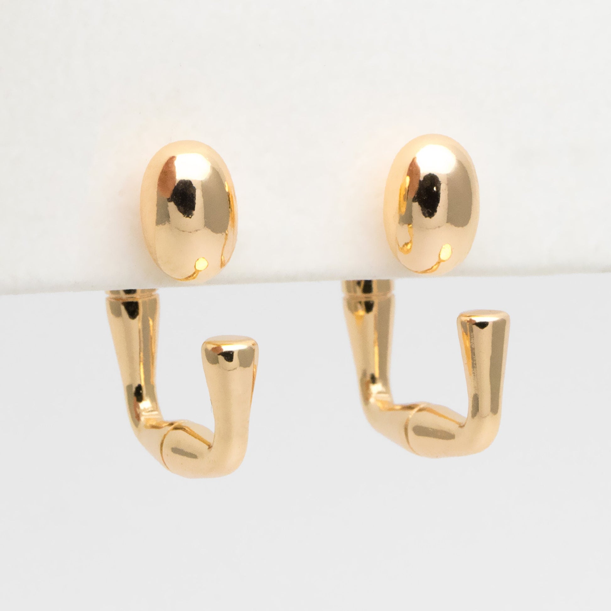 4pcs Oval Bead Ear Post with Square Ear Back, Geometric Earring Posts, 18K Gold Plated Earring Studs (GB-3349)