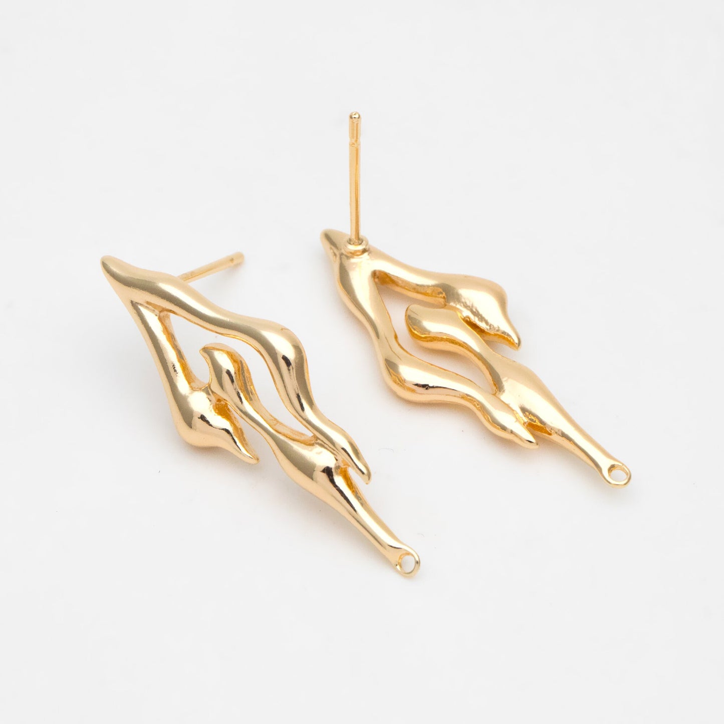 4pcs Gold Irregular Melting Earring Posts, 18K Gold plated Brass, Stud Earring Components (GB-3412)