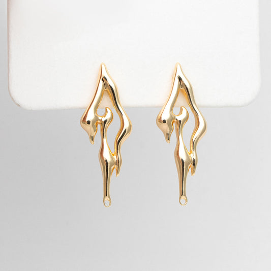 4pcs Gold Irregular Melting Earring Posts, 18K Gold plated Brass, Stud Earring Components (GB-3412)