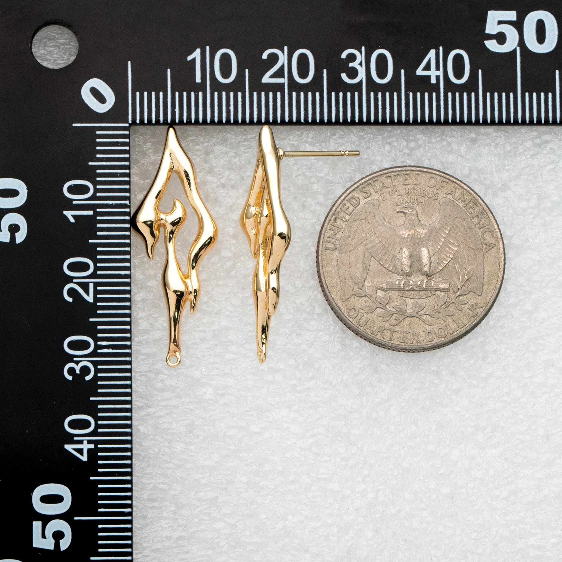 4pcs Gold Irregular Melting Earring Posts, 18K Gold plated Brass, Stud Earring Components (GB-3412)