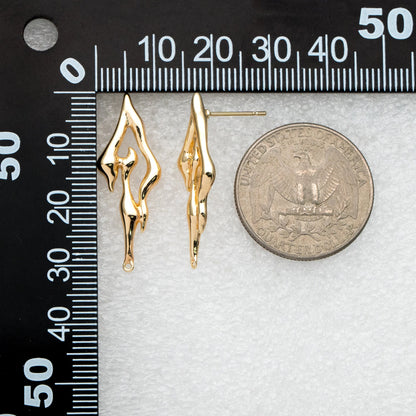 4pcs Gold Irregular Melting Earring Posts, 18K Gold plated Brass, Stud Earring Components (GB-3412)