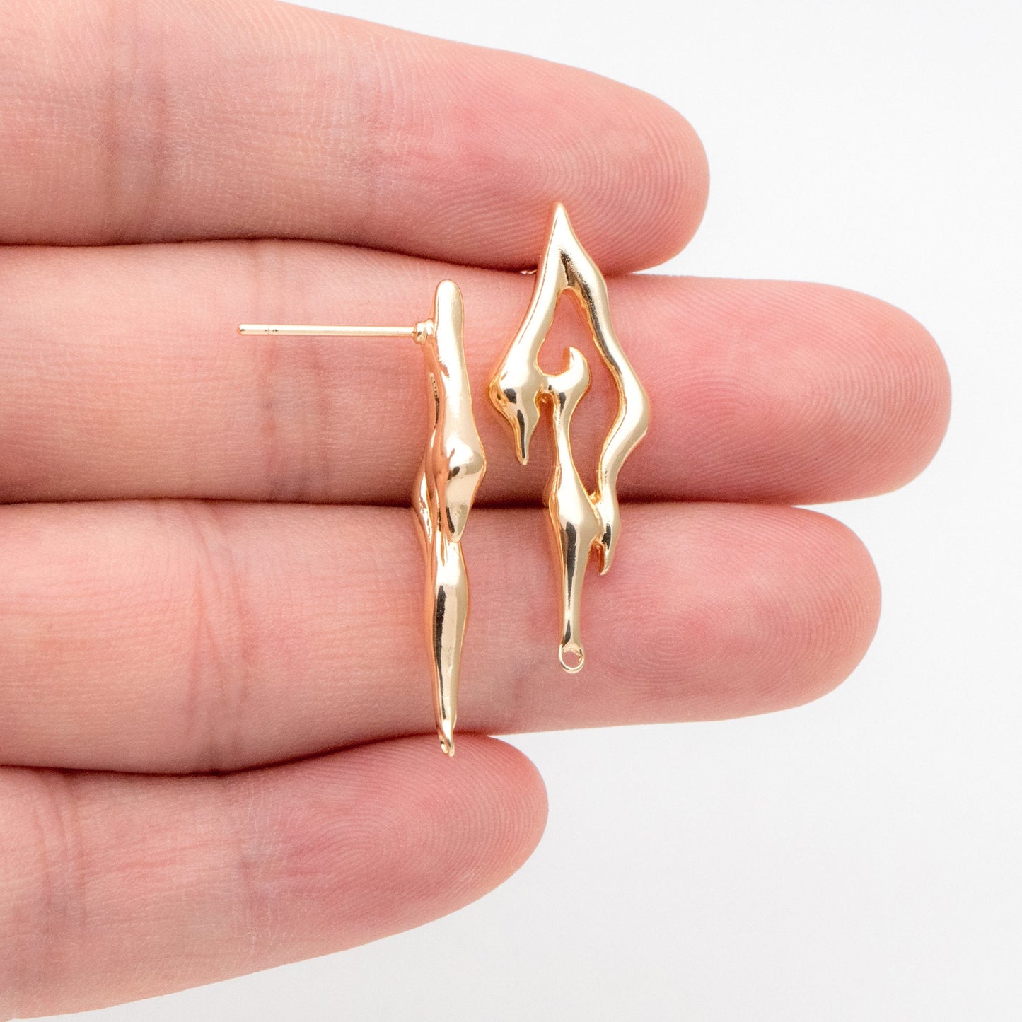 4pcs Gold Irregular Melting Earring Posts, 18K Gold plated Brass, Stud Earring Components (GB-3412)