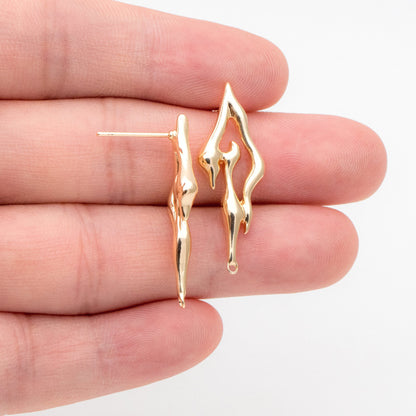 4pcs Gold Irregular Melting Earring Posts, 18K Gold plated Brass, Stud Earring Components (GB-3412)