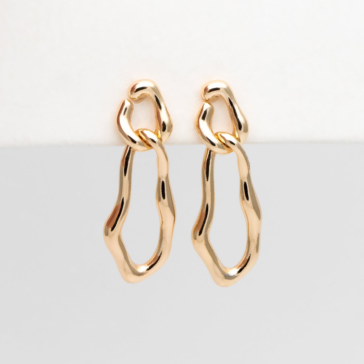 4pcs Gold Chain Link Earring Studs, 18K Gold plated Brass, Oval Hoop Chain Ear Posts (GB-3417)