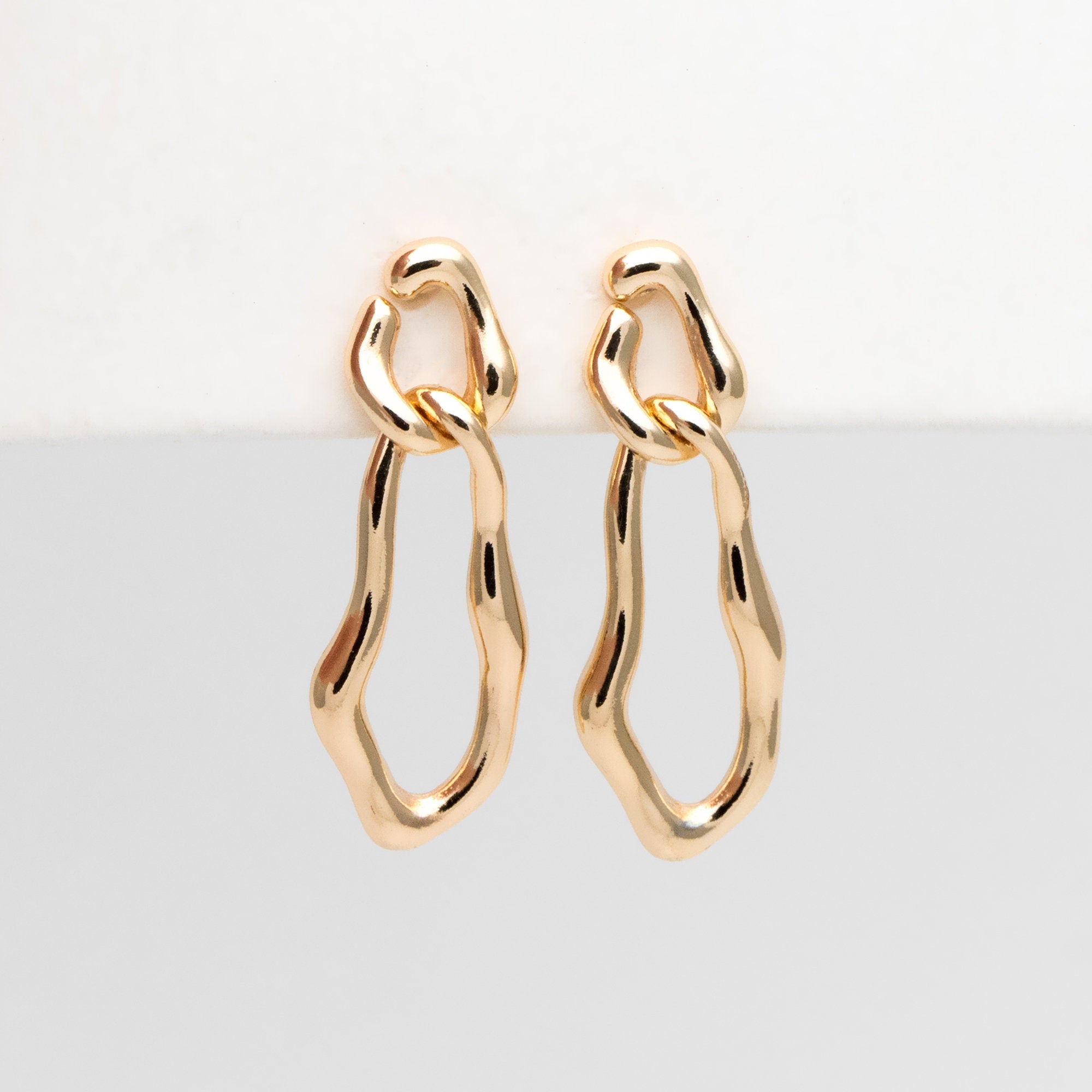 4pcs Gold Chain Link Earring Studs, 18K Gold plated Brass, Oval Hoop Chain Ear Posts (GB-3417)
