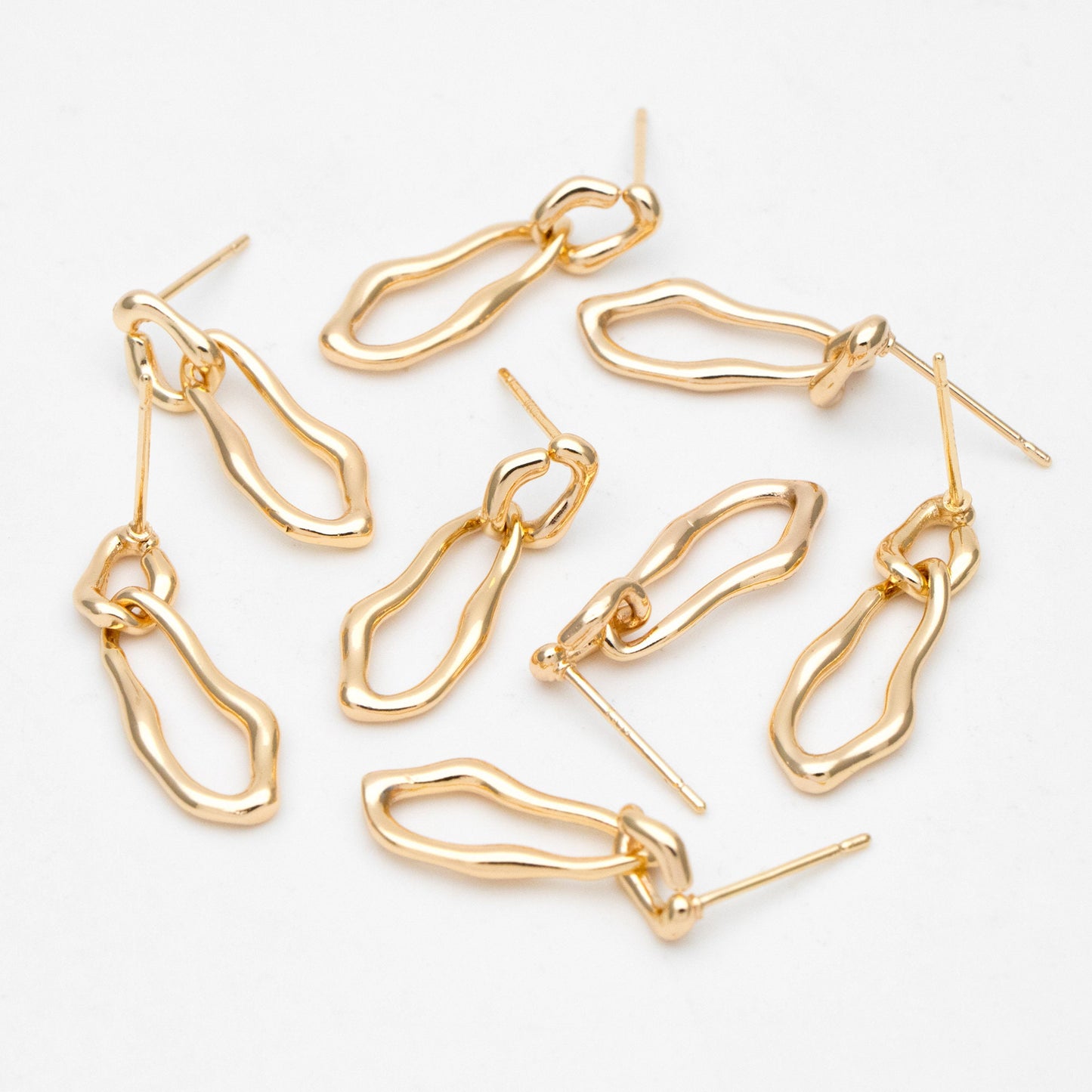 4pcs Gold Chain Link Earring Studs, 18K Gold plated Brass, Oval Hoop Chain Ear Posts (GB-3417)