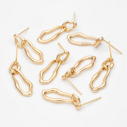 4pcs Gold Chain Link Earring Studs, 18K Gold plated Brass, Oval Hoop Chain Ear Posts (GB-3417)