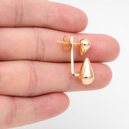 4pcs Teardrop Ear Post with Teardrop Charm, Geometric Earring Posts, 18K Gold Plated Earring Studs (GB-3421)