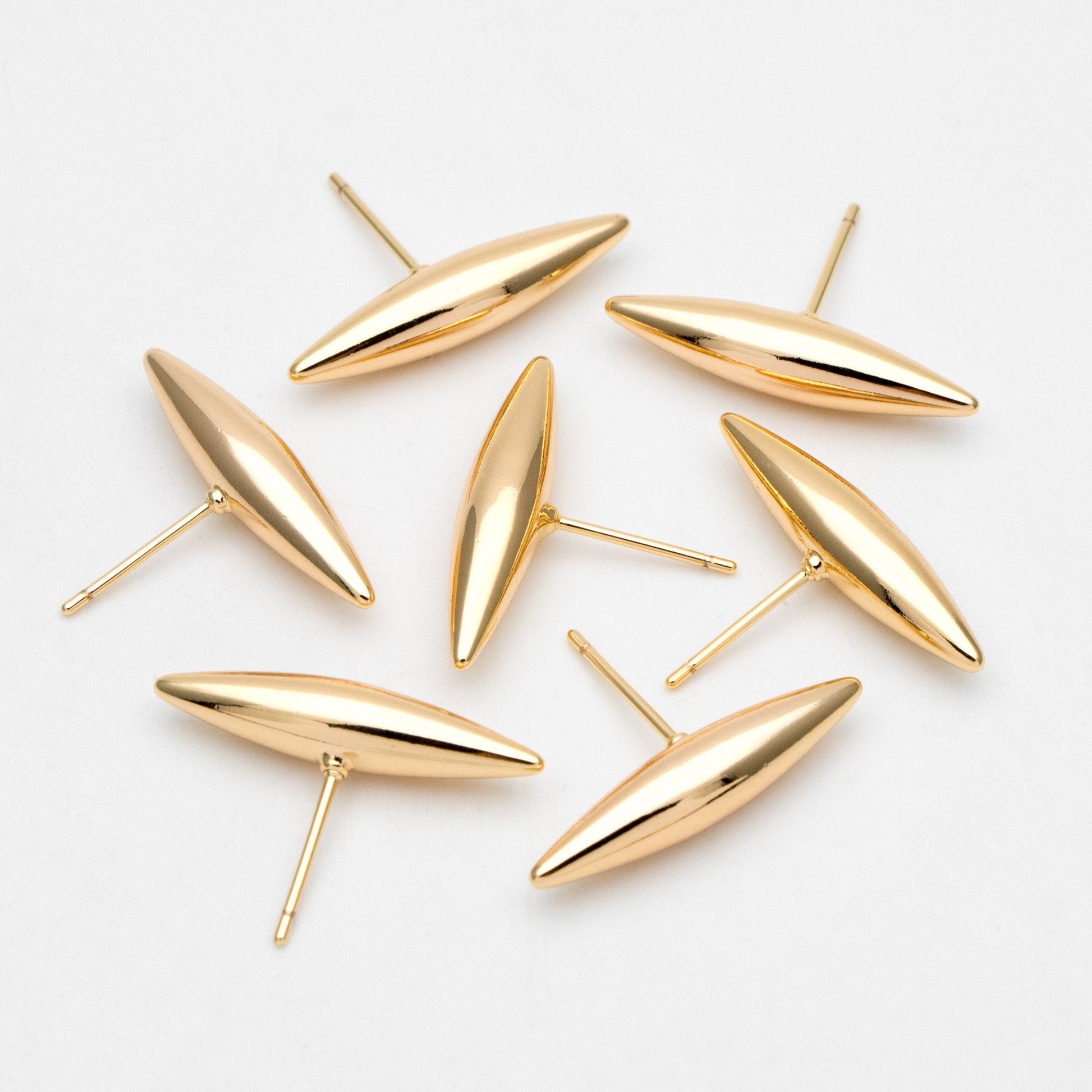 4pcs Gold Marquise Ear Posts, Horse Eye Stud Earrings, Jewelry Making, Diy Material, Jewelry Supplies (GB-3426)