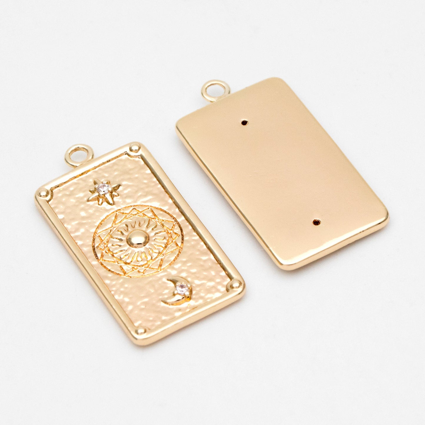 4pcs CZ Pave Gold Rectangle Charms, Sun Moon and Star Pendants (GB-2991-B)