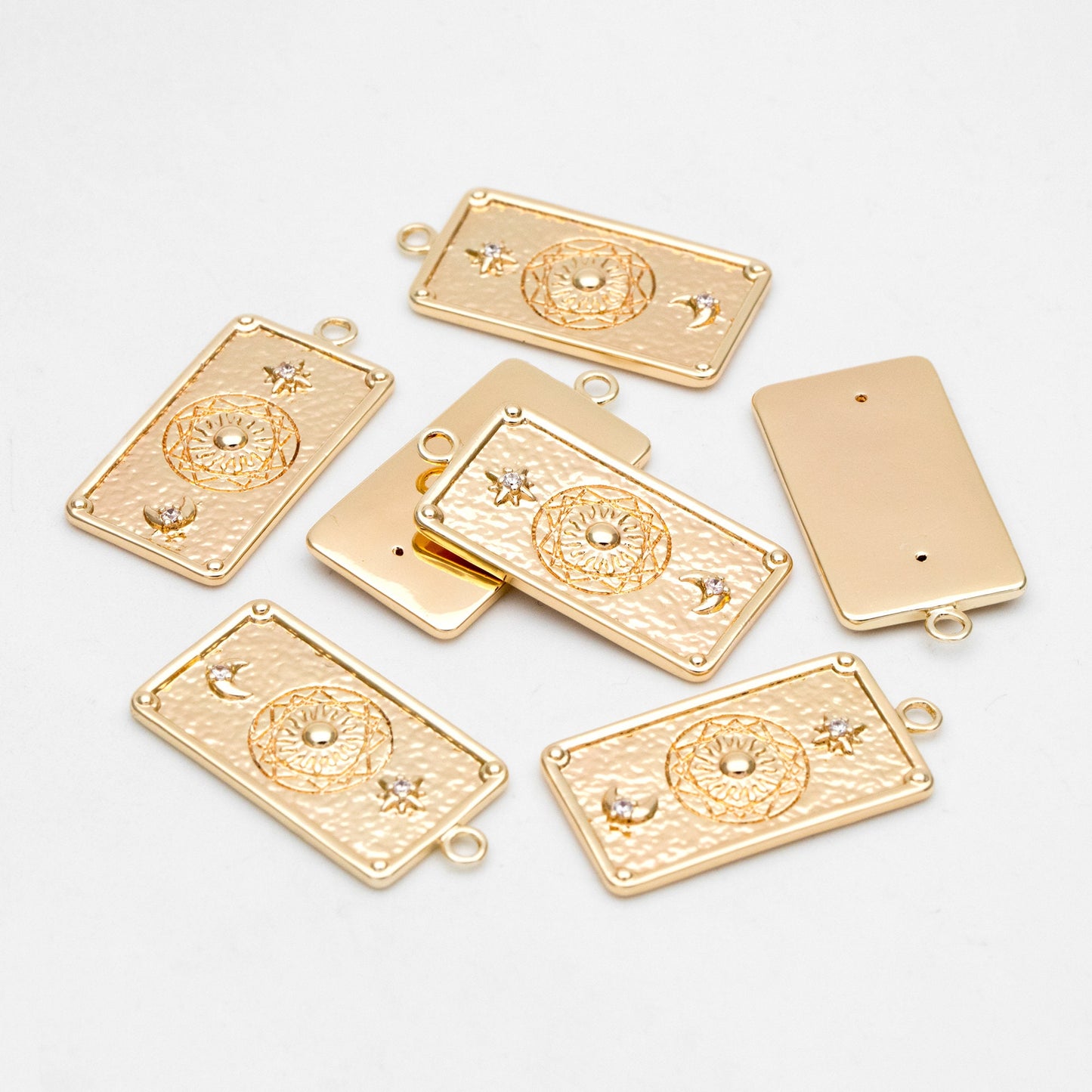 4pcs CZ Pave Gold Rectangle Charms, Sun Moon and Star Pendants (GB-2991-B)