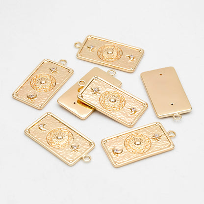 4pcs CZ Pave Gold Rectangle Charms, Sun Moon and Star Pendants (GB-2991-B)