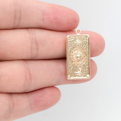 4pcs CZ Pave Gold Rectangle Charms, Sun Moon and Star Pendants (GB-2991-B)