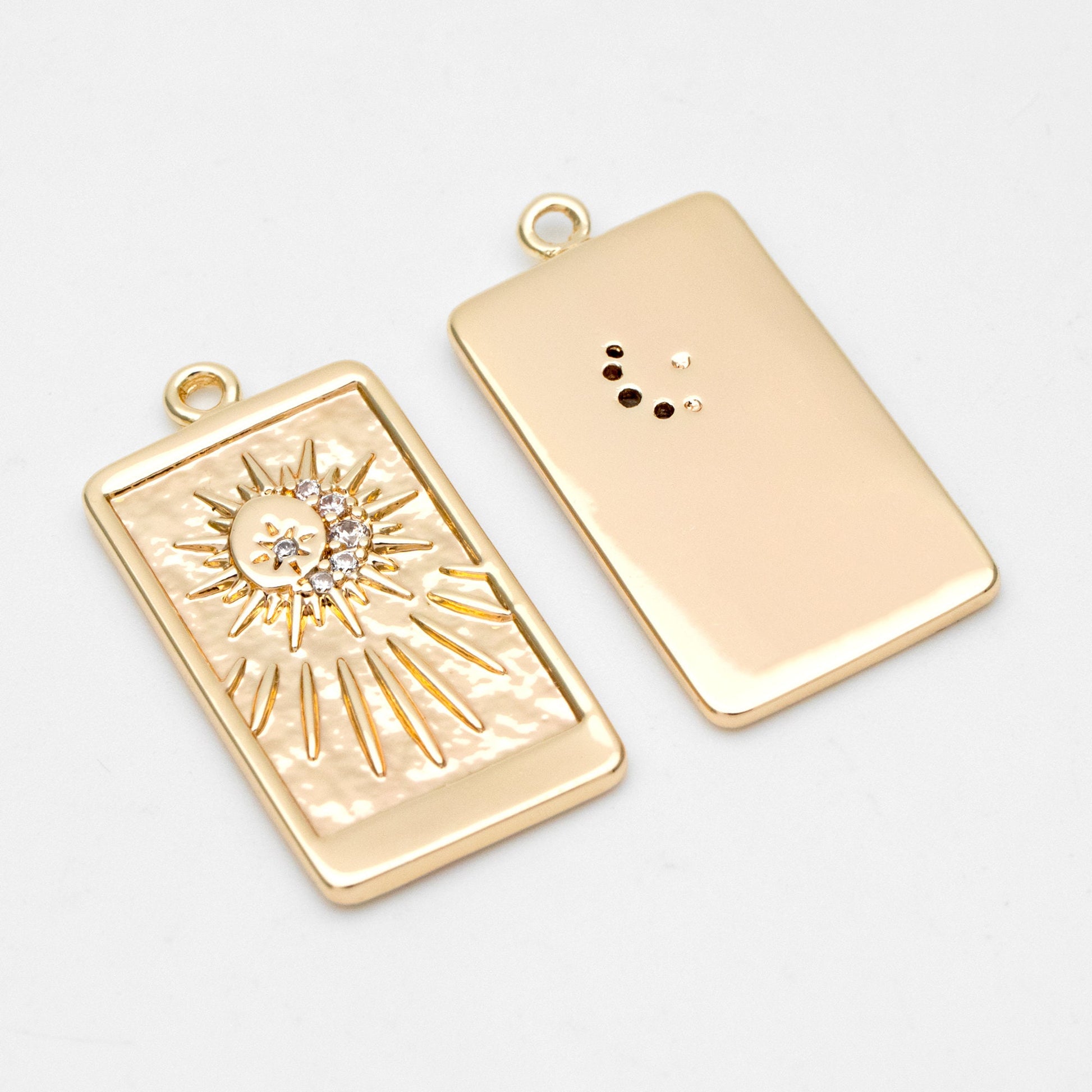 4pcs CZ Pave Gold Rectangle Charms, Sun Moon and Star Pendants (GB-2991-H)