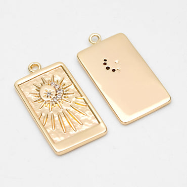 4pcs CZ Pave Gold Rectangle Charms, Sun Moon and Star Pendants (GB-2991-H)