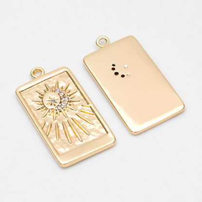4pcs CZ Pave Gold Rectangle Charms, Sun Moon and Star Pendants (GB-2991-H)