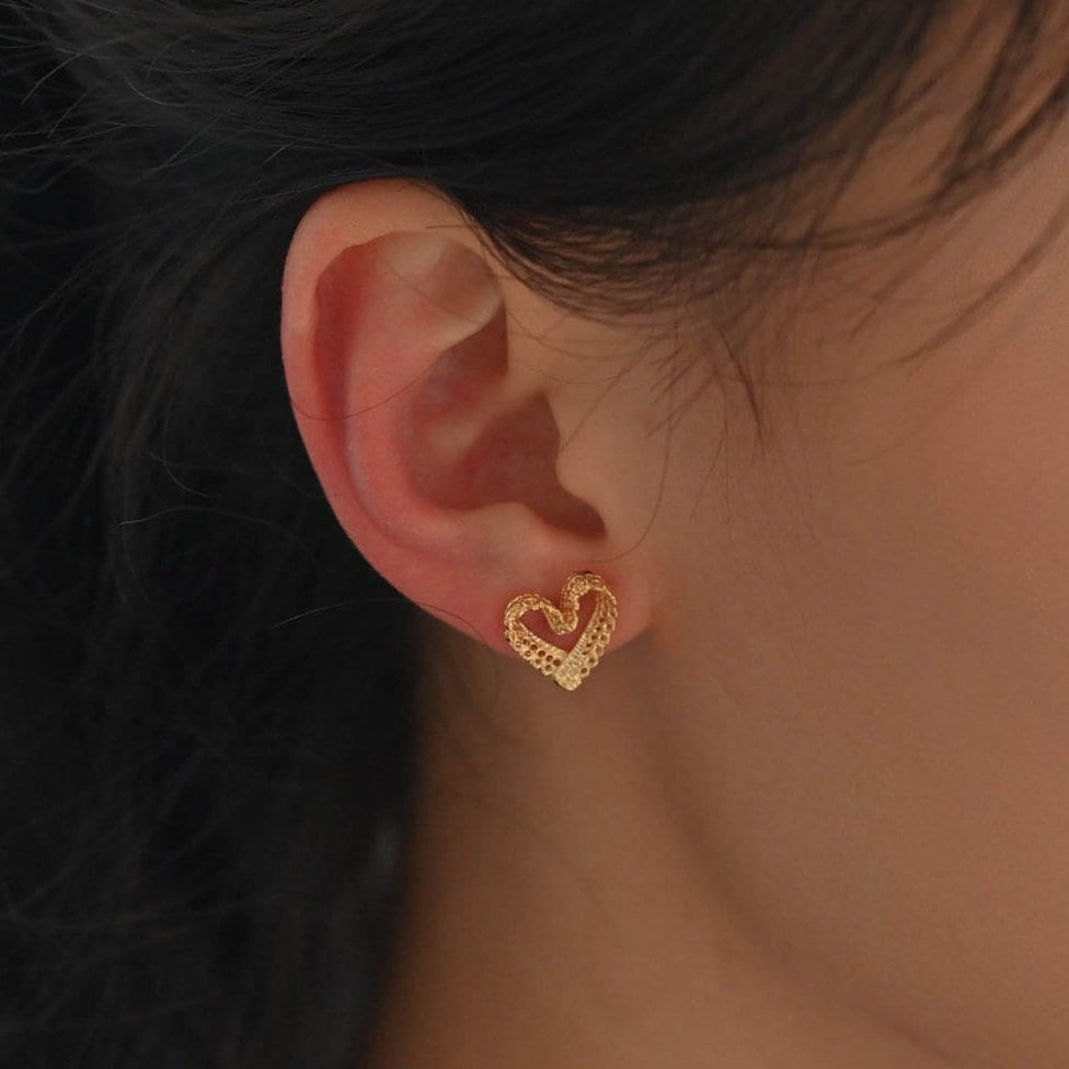 10pcs Gold Heart Earring Posts, Filigree Ear Wire Stud Earring 12mm (GB-580)