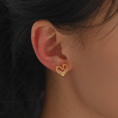 10pcs Gold Heart Earring Posts, Filigree Ear Wire Stud Earring 12mm (GB-580)