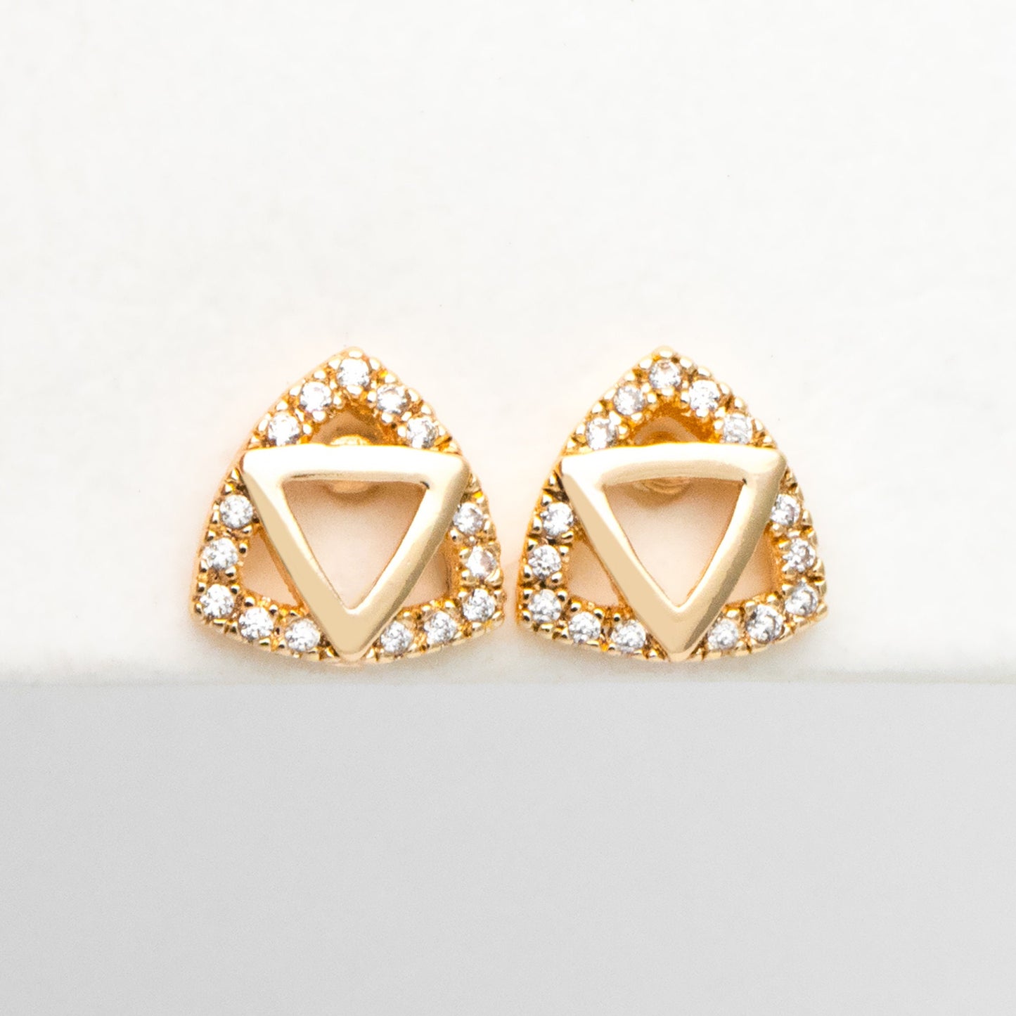 4pcs CZ Pave Triangle Earrings 8mm, 18K Gold Plated Brass, Triangle Stud Earrings (#GB-3434)
