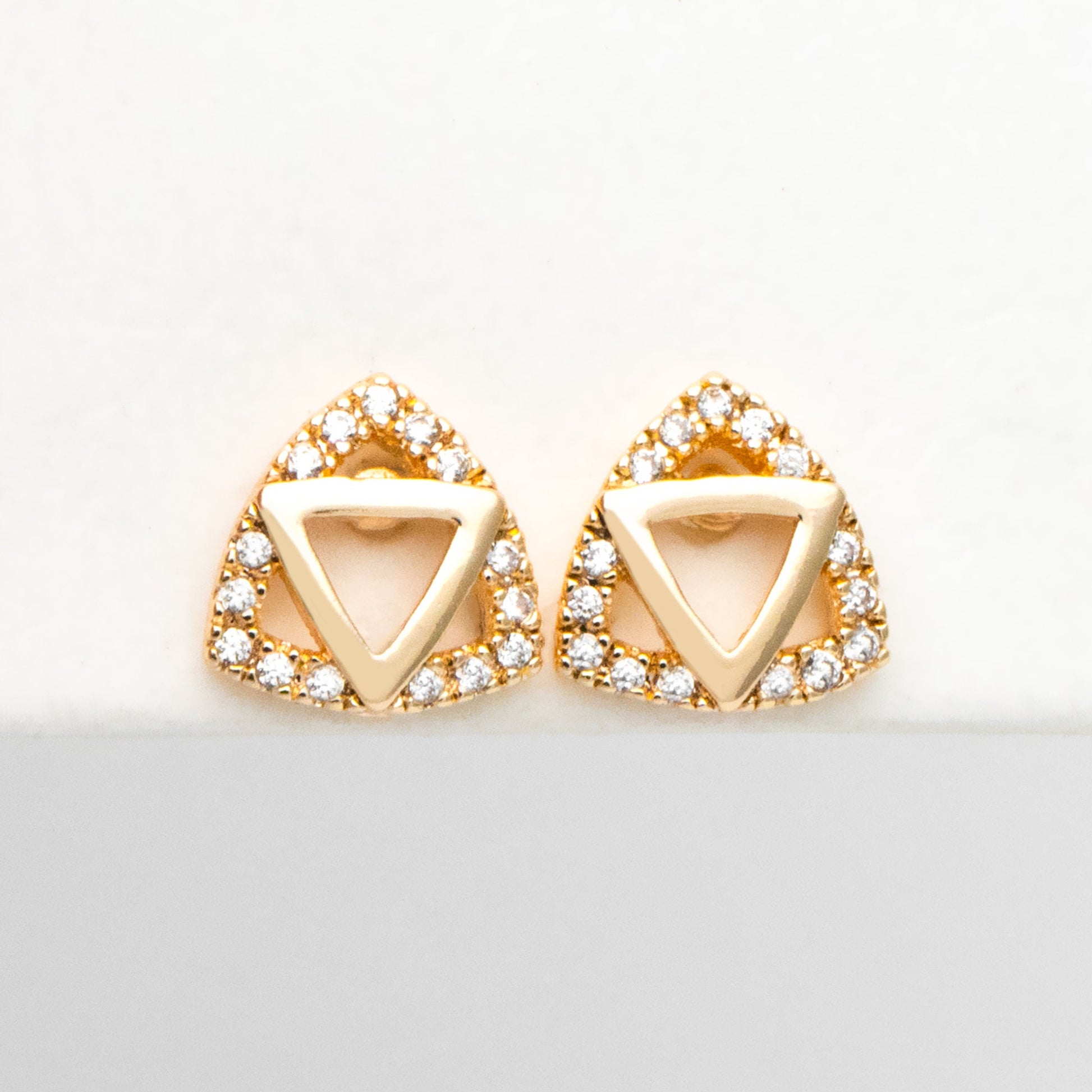 4pcs CZ Pave Triangle Earrings 8mm, 18K Gold Plated Brass, Triangle Stud Earrings (#GB-3434)